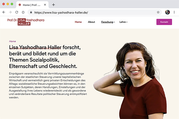 Screen: Website Prof. Dr. Lisa Yashodhara Haller