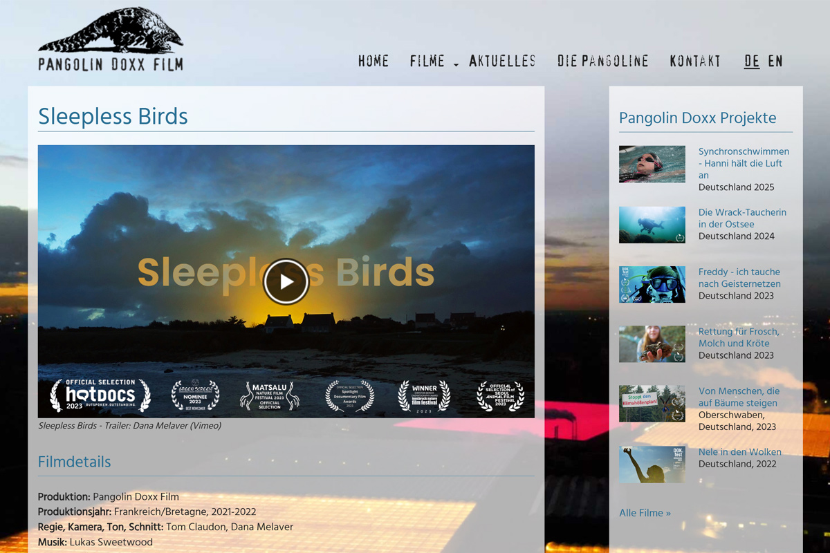 Screen: Pangolin Doxx Film – Filmseoite 'Sleepless Birds'