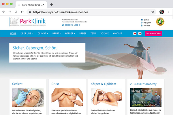Screen: Website Park-Klinik Birkenwerder