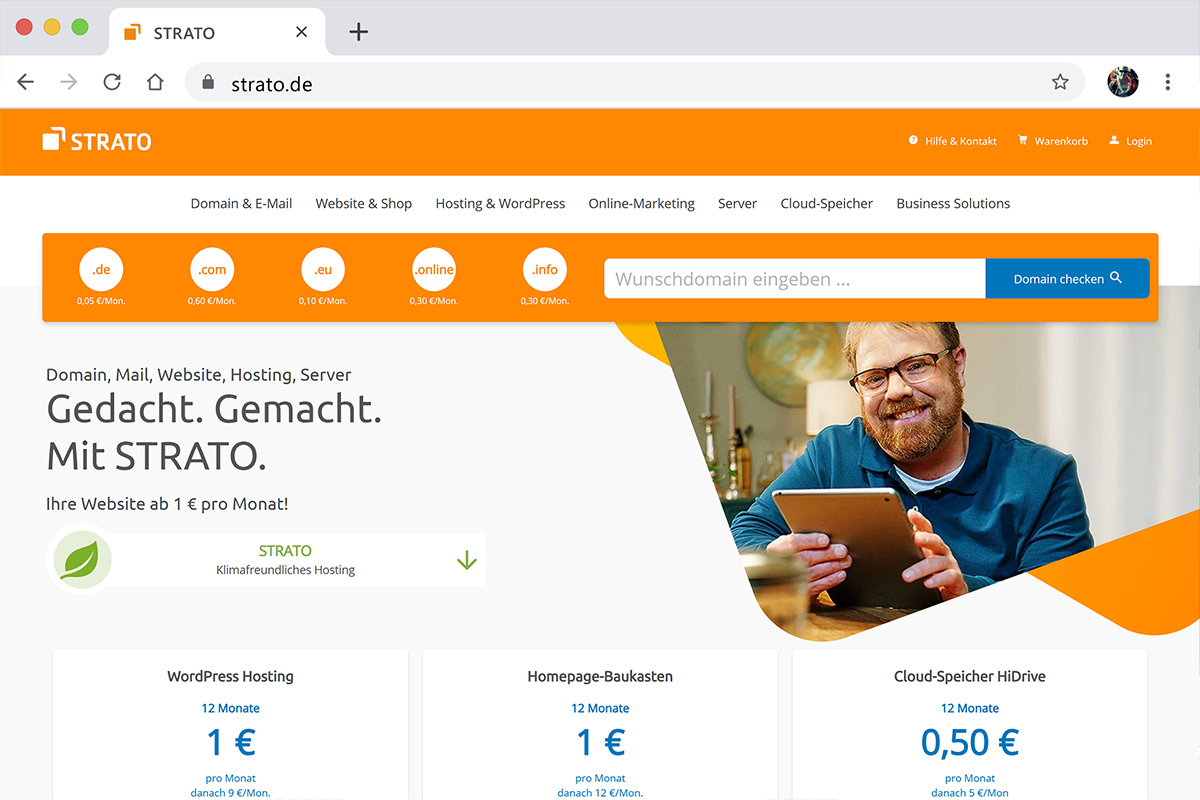Projekt STRATO: Screen der Startseite